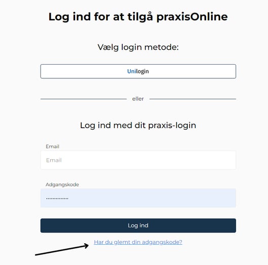 glemt adgangskode med pil